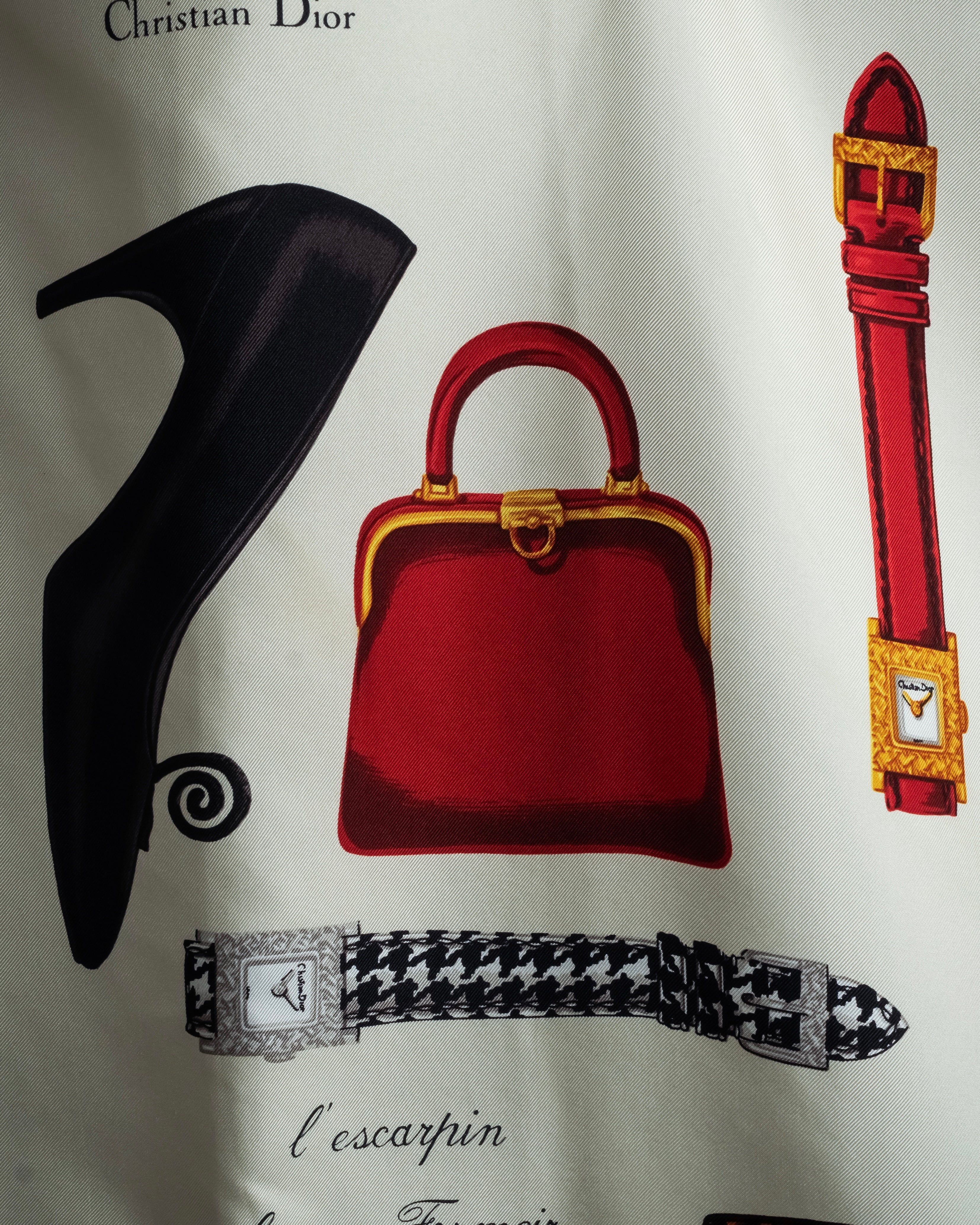 "Christian Dior" Parisian accessory motif silk scarf