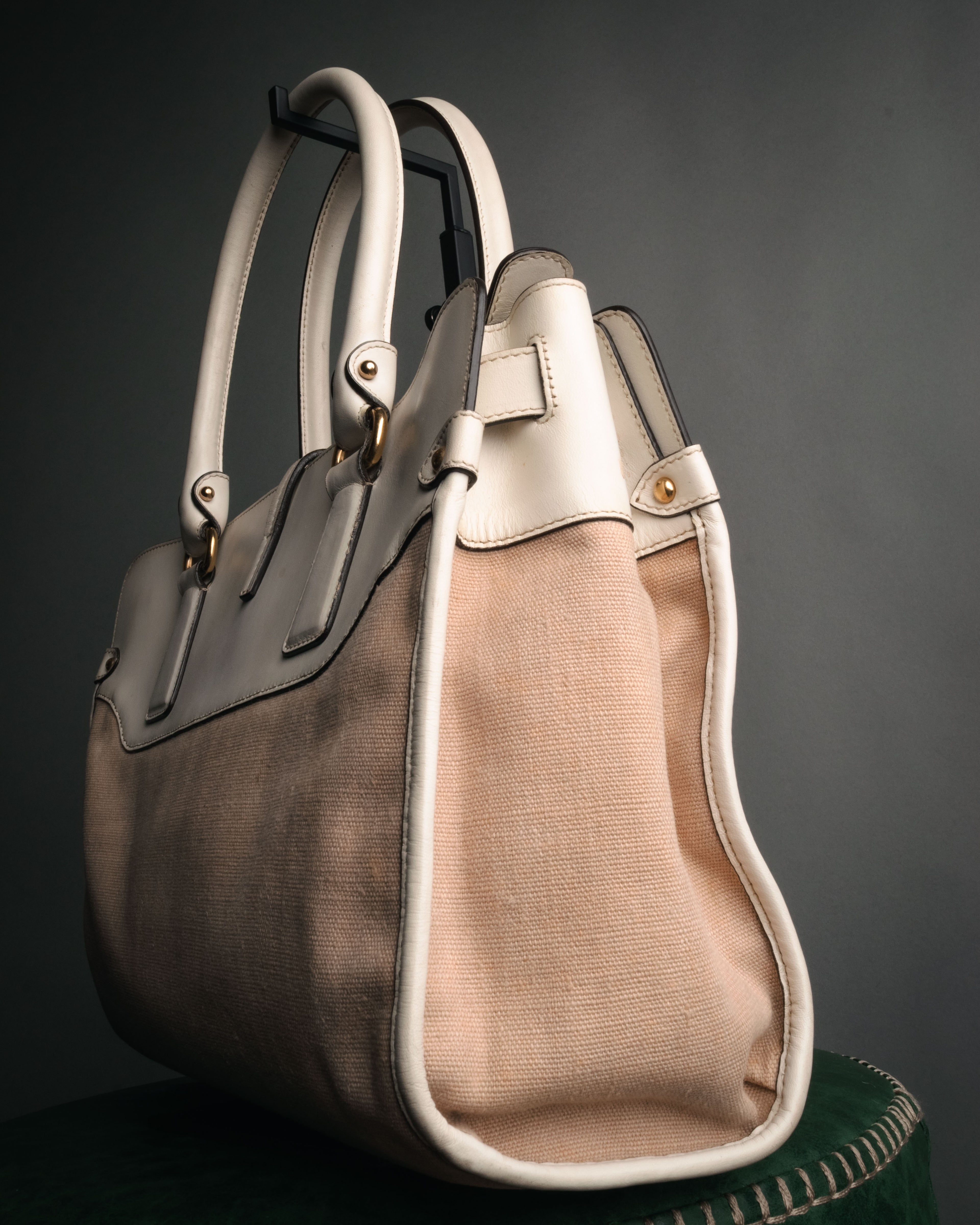 “Salvatore Ferragamo” 2010’s canvas and leather gancini tote bag