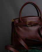 "Valentino Garavani" Reddish brown trapezoid silhouette 2way leather bag