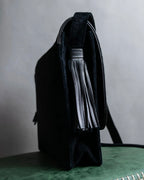 "YVES SAINT LAURENT" Gold medallion motif design suede leather shoulder bag