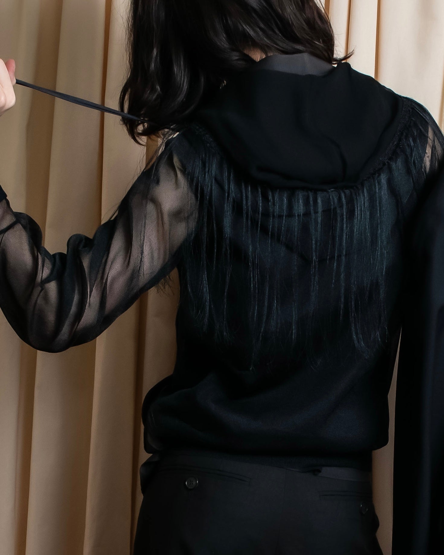 "sacai" Wig design sheer hooded pullover