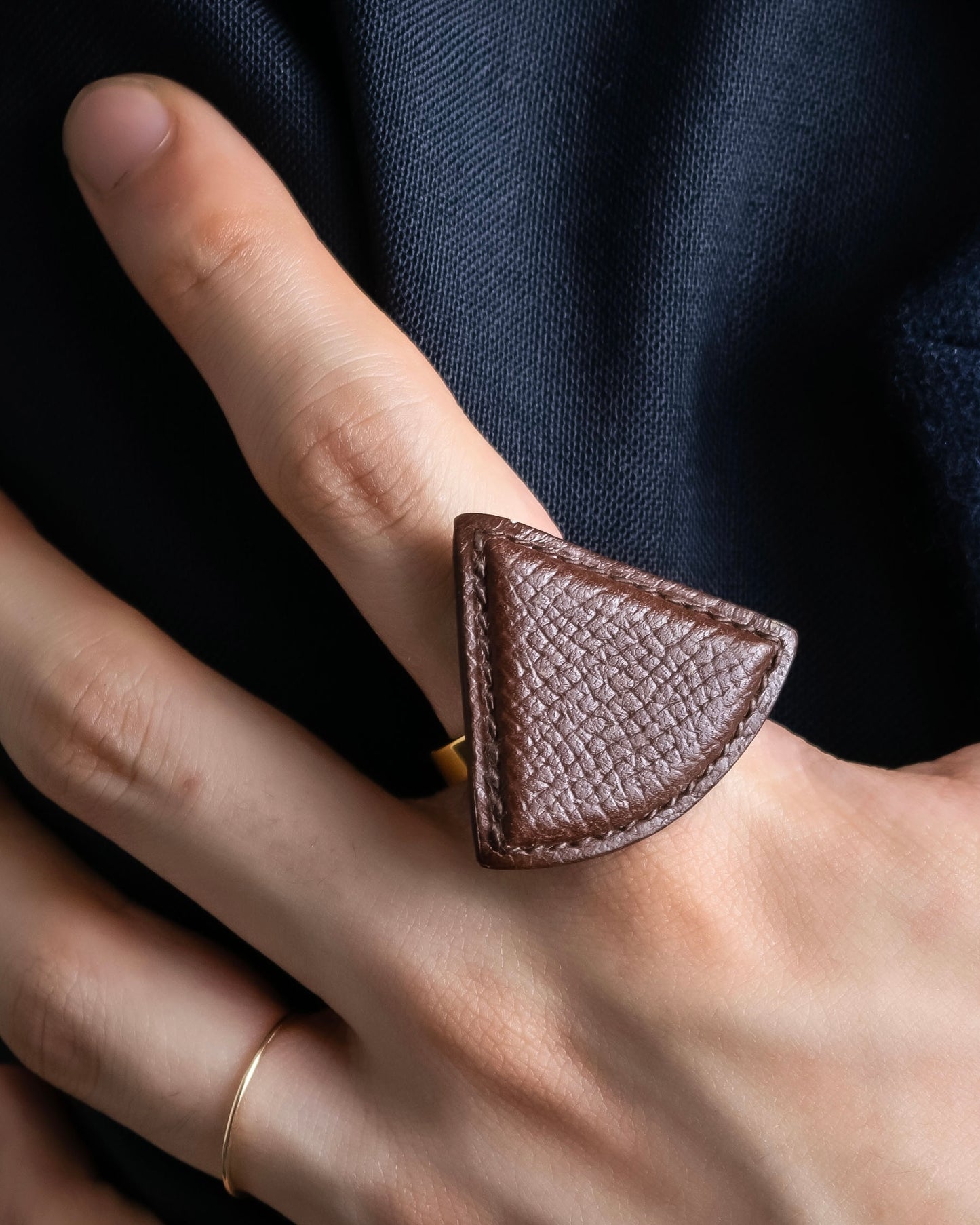 "HERMES" Gold &amp; brown leather scarf ring