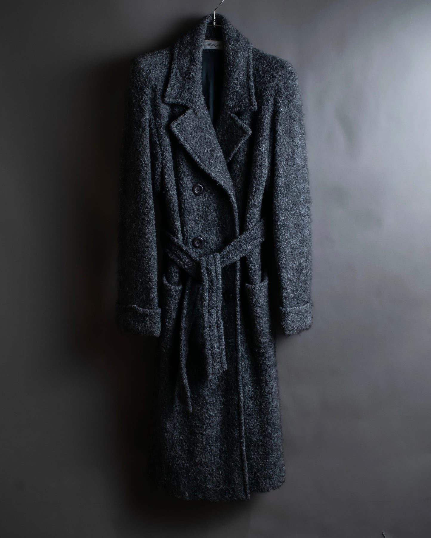 "YVES SAINT LAURENT" Double breasted belted brushedmaxi length chester coat