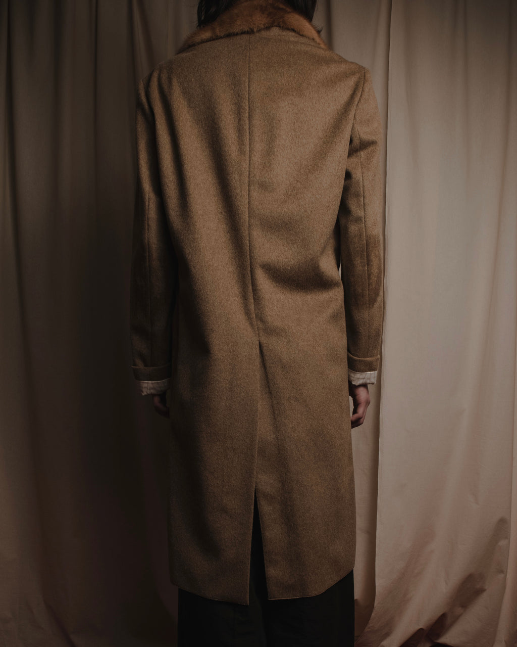 "PRADA" 90’s-00’s embellished fur-collar stretch tech coat