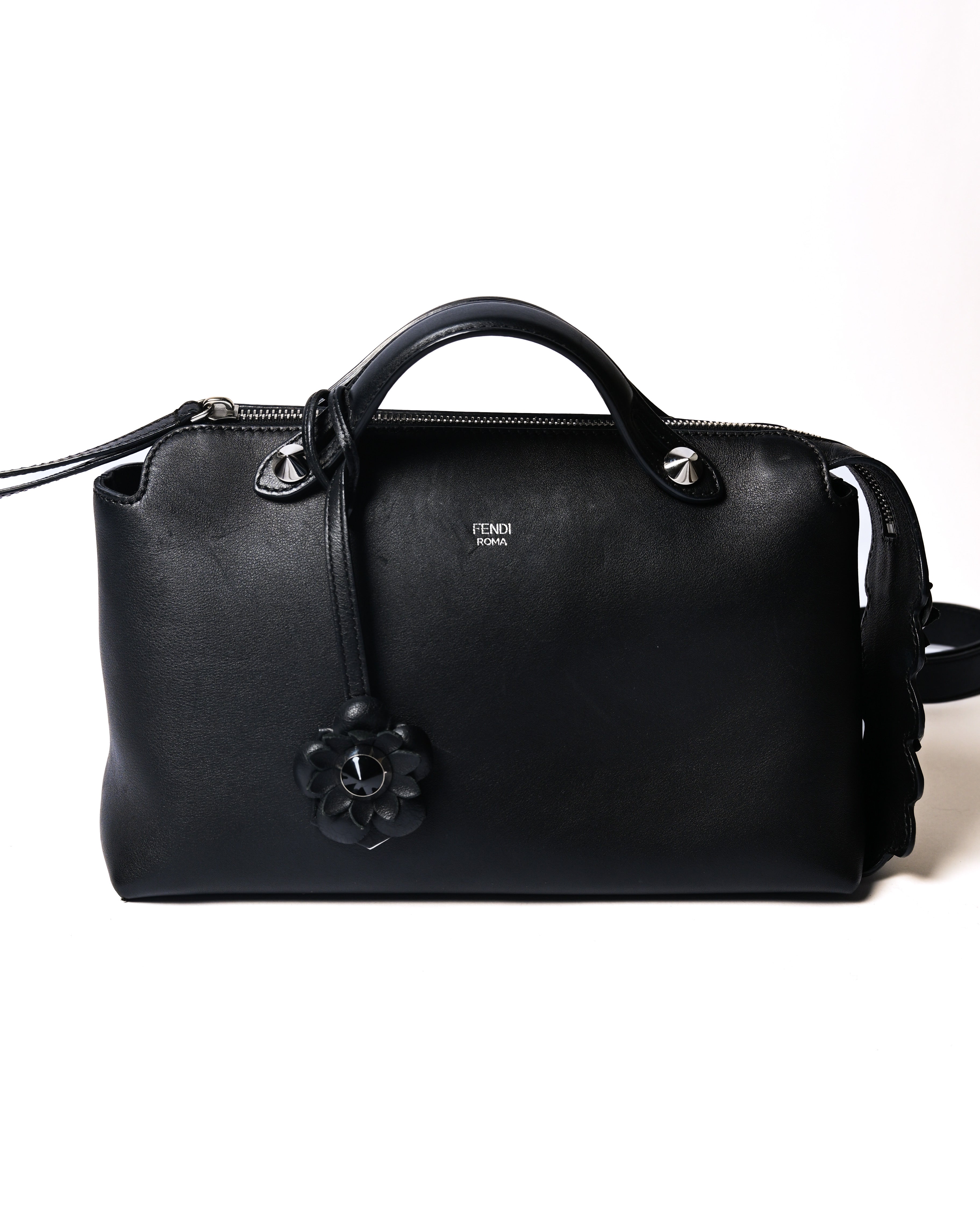 FENDI/ “By The Way Medium” Flower Detailed 2 Way Hand Bag Black