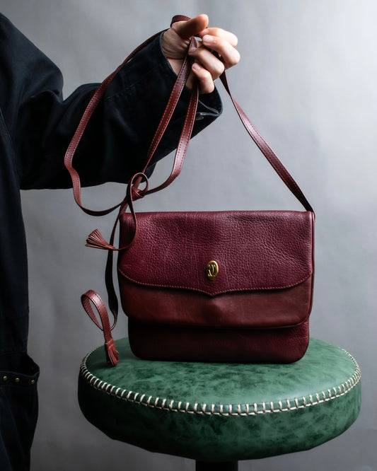 "Cartier" Texture changing bordeaux colored leather shoulder bag