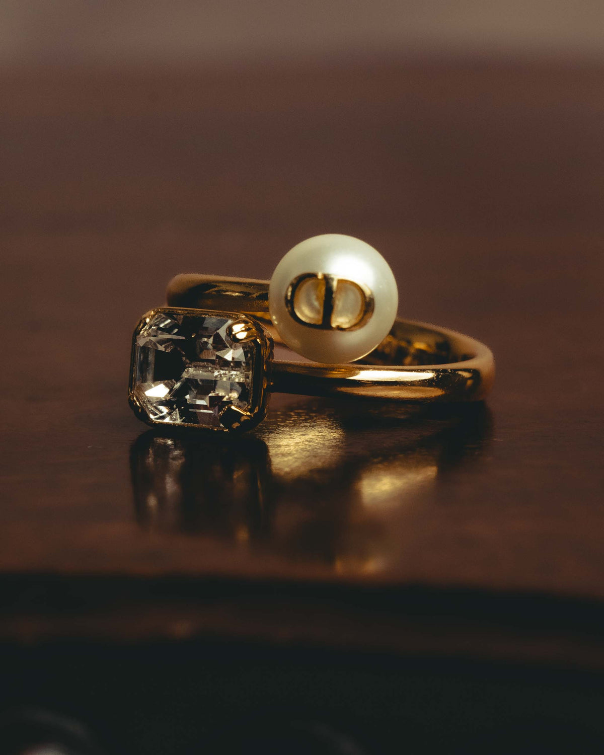 -SPECIAL- “Dior” 2024-2025 Petit CD asymmetrical crystal and faux pearl ring