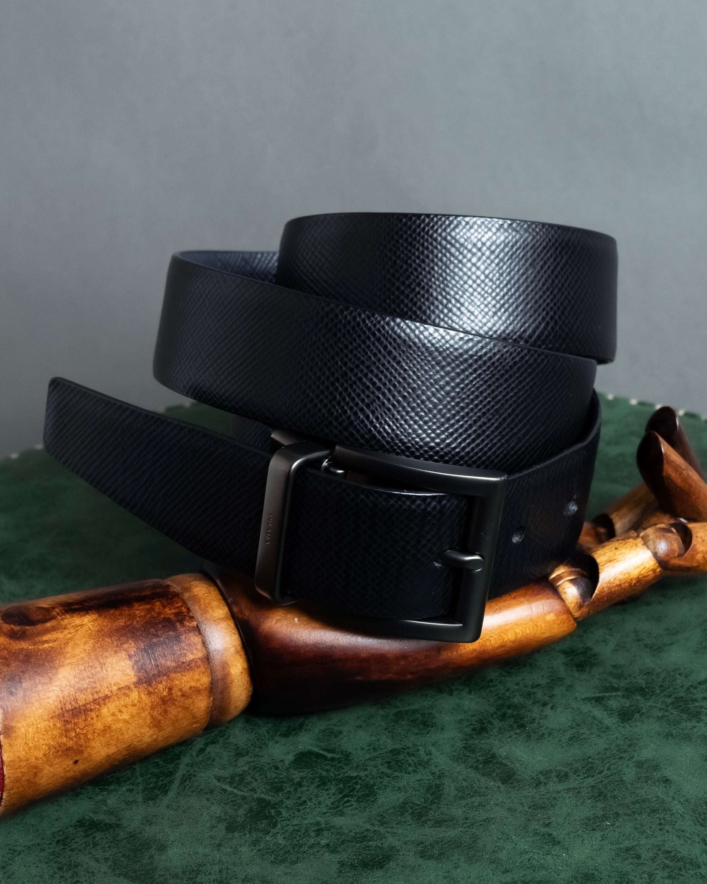 "PRADA" Black x blue reversible design belt