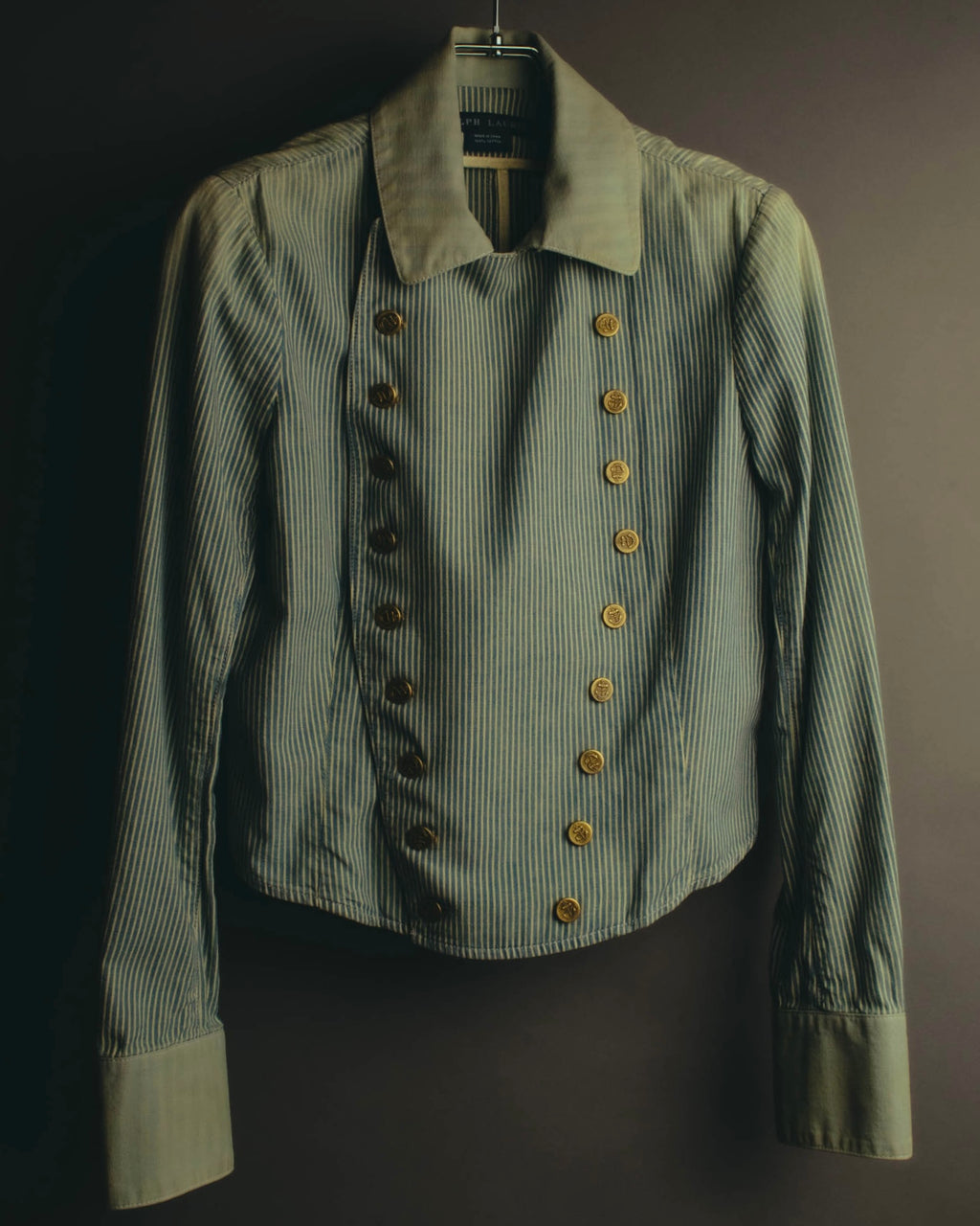 -SPECIAL- "Ralph Lauren" 00's Hickory stripe cotton double-breasted marine jacket