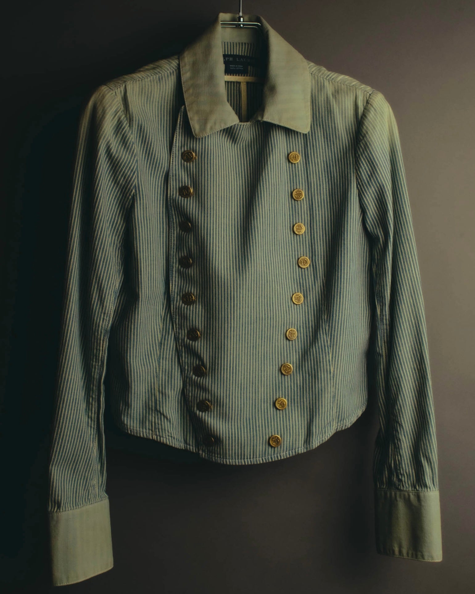 -SPECIAL- "Ralph Lauren" 00's Hickory stripe cotton double-breasted marine jacket