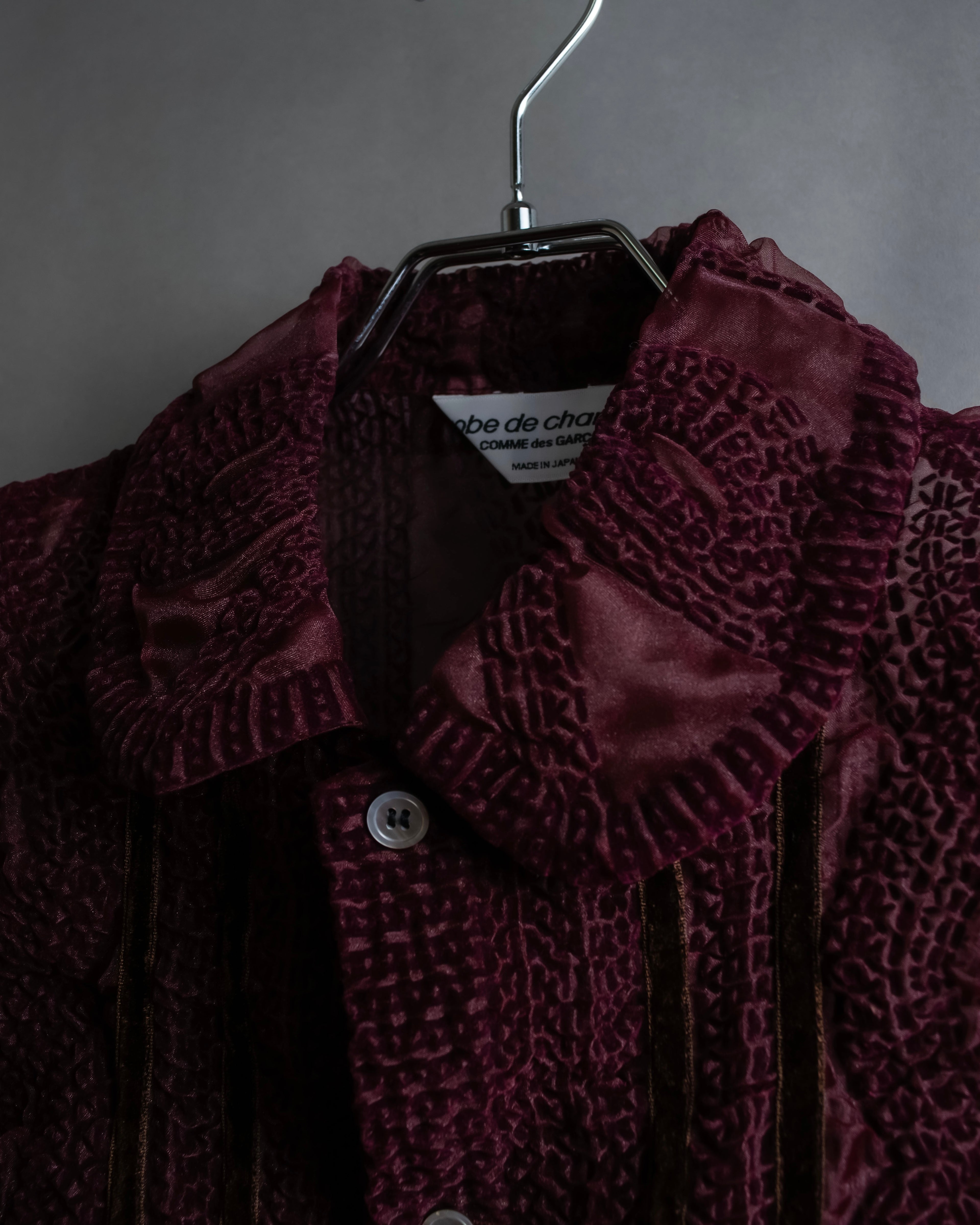 "robe de chambre COMME des GARCONS" Cable knit sheer shirt collar cardigan