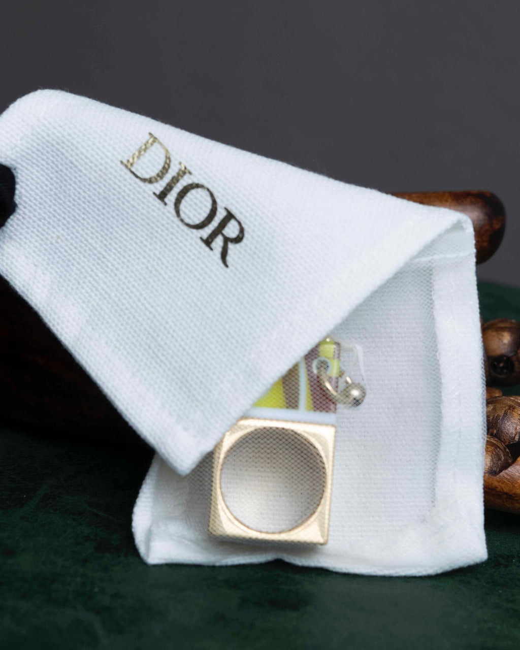 "Dior" Resin abstract pattern top gold ring