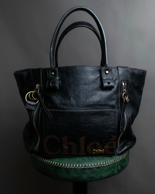 "Chloe" Eclipse series logo engraved leather tote bag