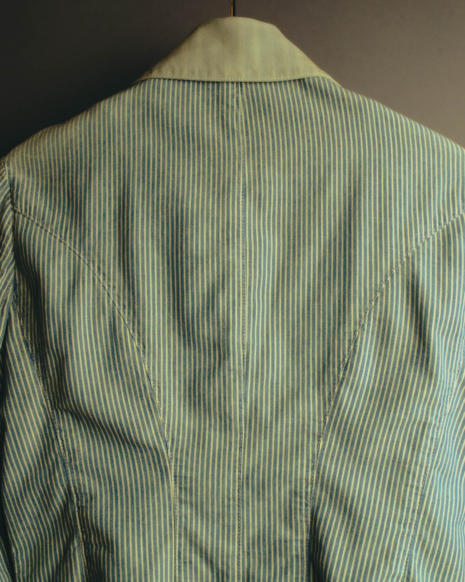 -SPECIAL- "Ralph Lauren" 00's Hickory stripe cotton double-breasted marine jacket