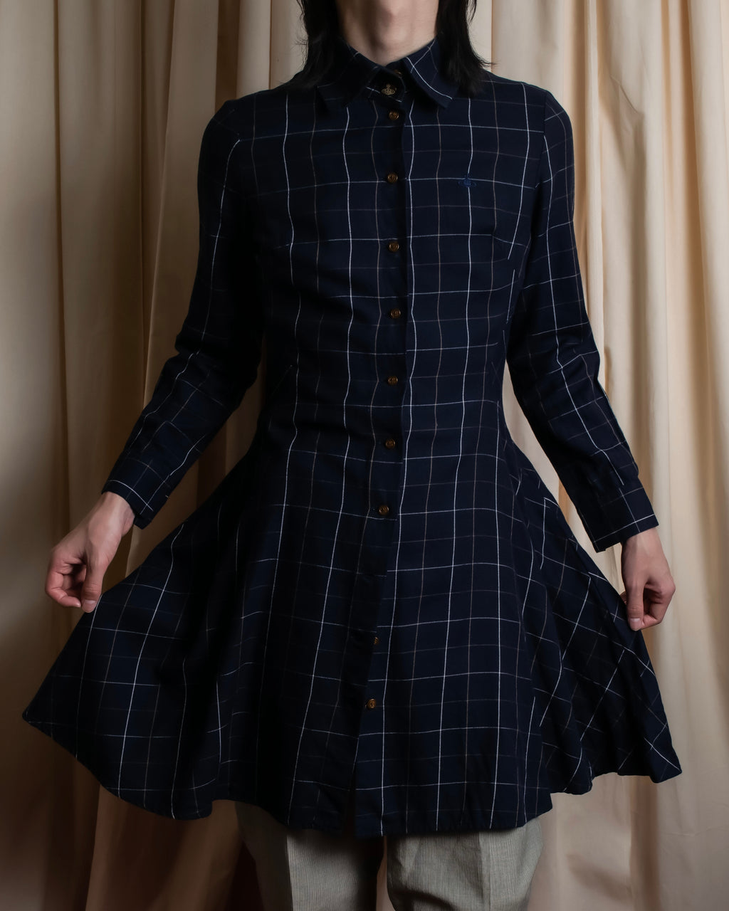 "Vivienne Westwood RED LABEL"
Windowpane print long shirt dress