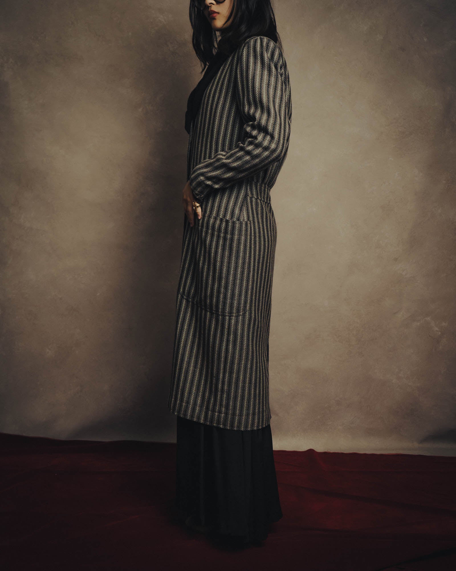 -SPECIAL- “GUCCI” 80’s-90’s Textured striped shawl collar long coat