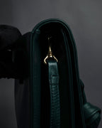"Valentino Garavani" 80's Knot detail logo engraved dark green leather bag