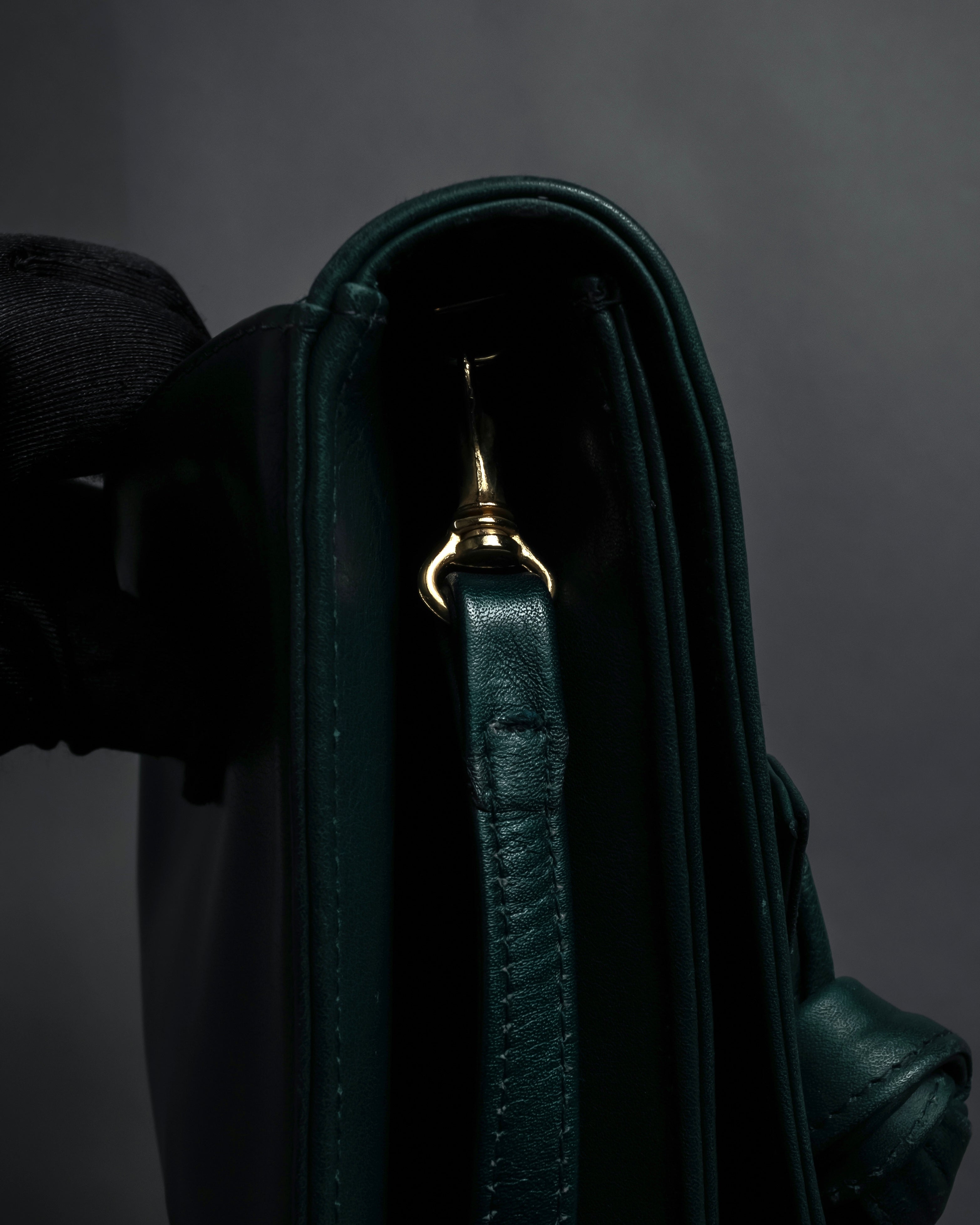 "Valentino Garavani" 80's Knot detail logo engraved dark green leather bag
