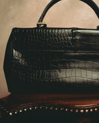 -SPECIAL- “Yves Saint Laurent” 80’s-90’s Crocodile embossed lace-up handbag