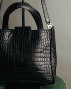"Salvatore Ferragamo" 90's-00's Croc embossed leather shoulder bag