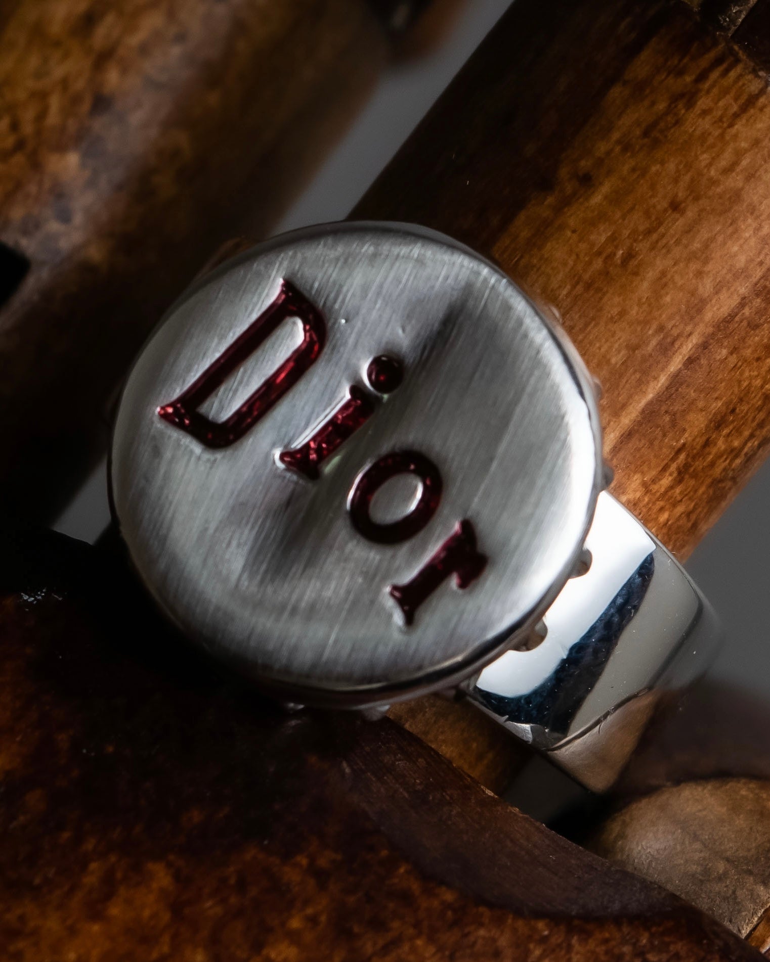 "Christian Dior" Logo lettering engraved silver ring