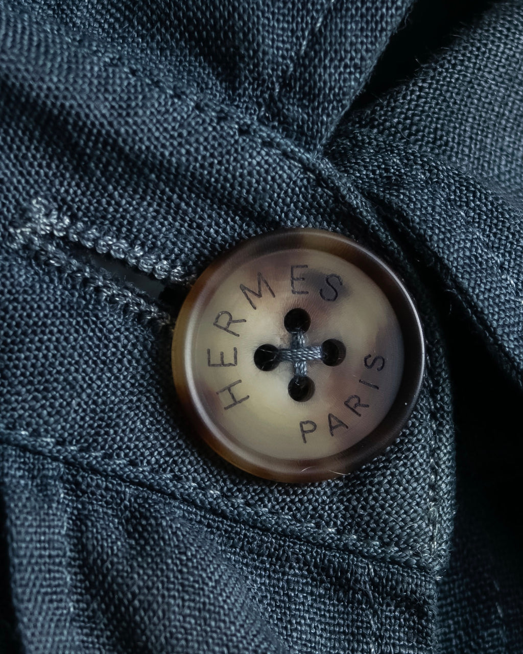 "HERMES" 90's Military detail linen long shirt dress