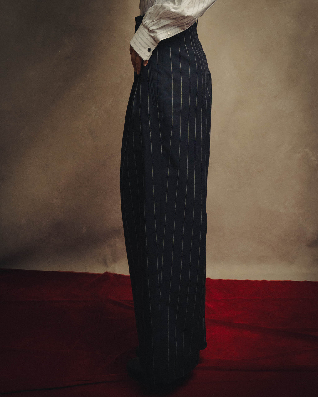 -SPECIAL- "LOEWE" 10's Pinstriped silk-lined wide trousers