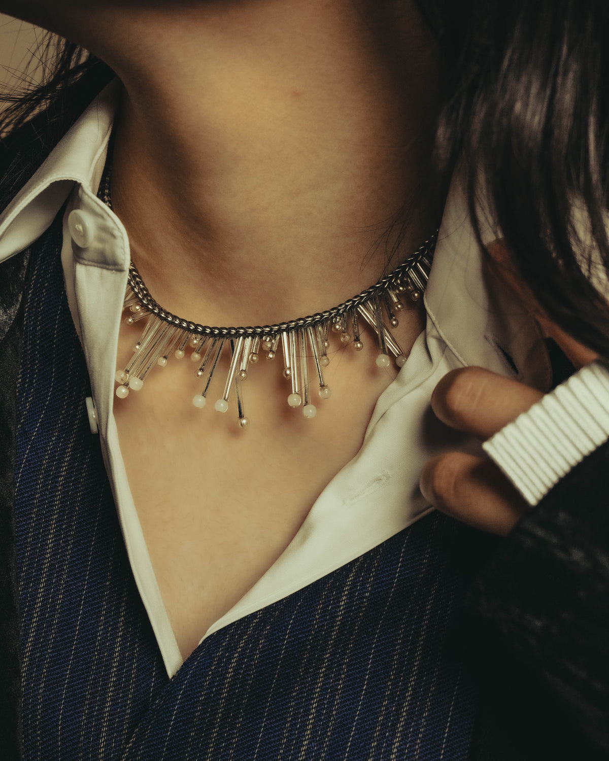 -SPECIAL- "CHANEL" 90's-00's Sculptural pearl fringe choker necklace