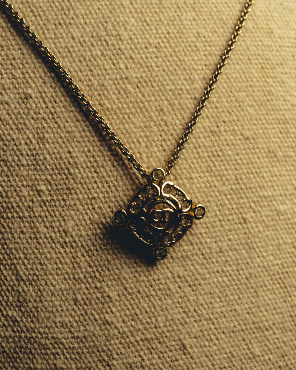 "Christian Dior" 90's-00's Crystal cd logo pendant necklace