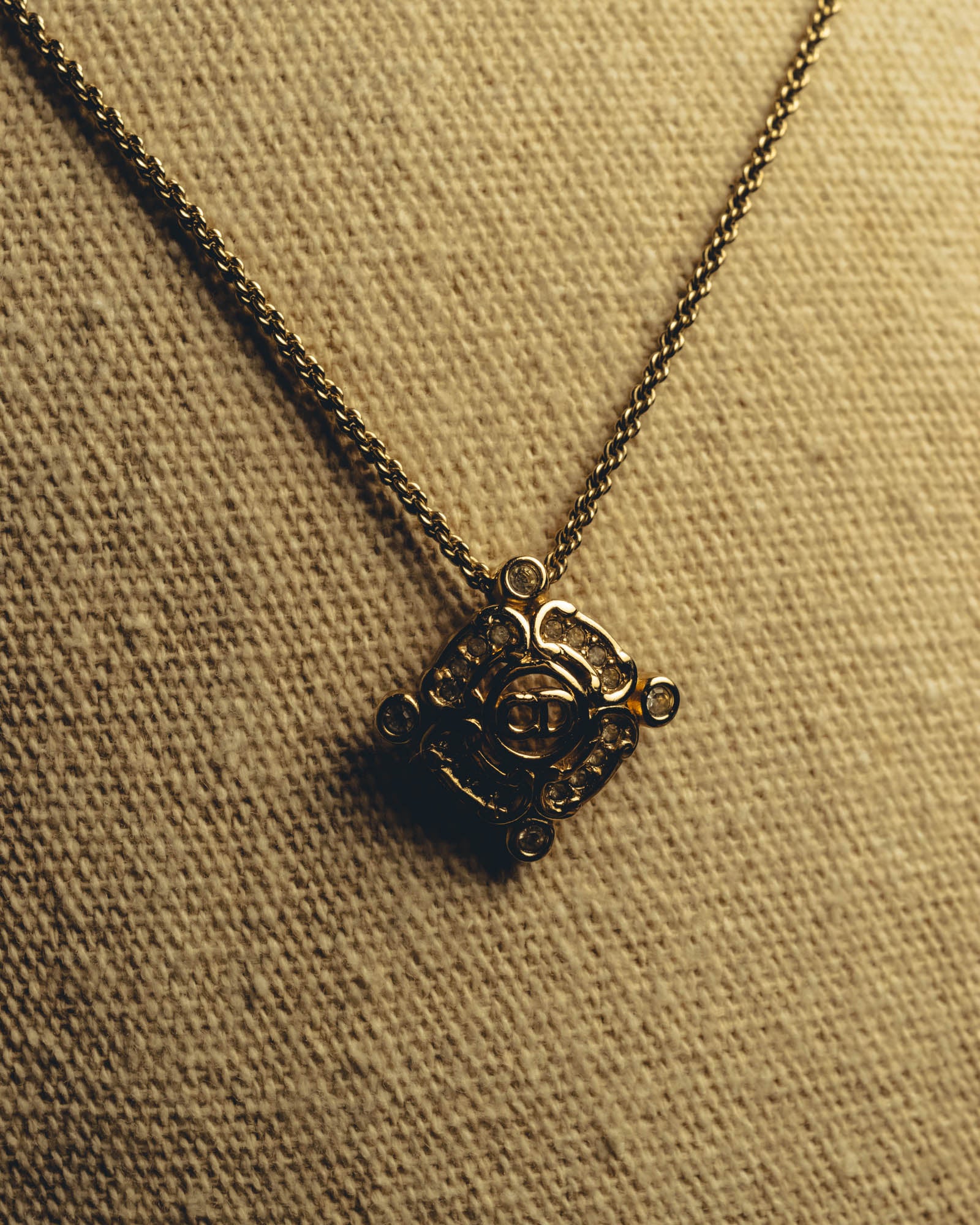 "Christian Dior" 90's-00's Crystal cd logo pendant necklace