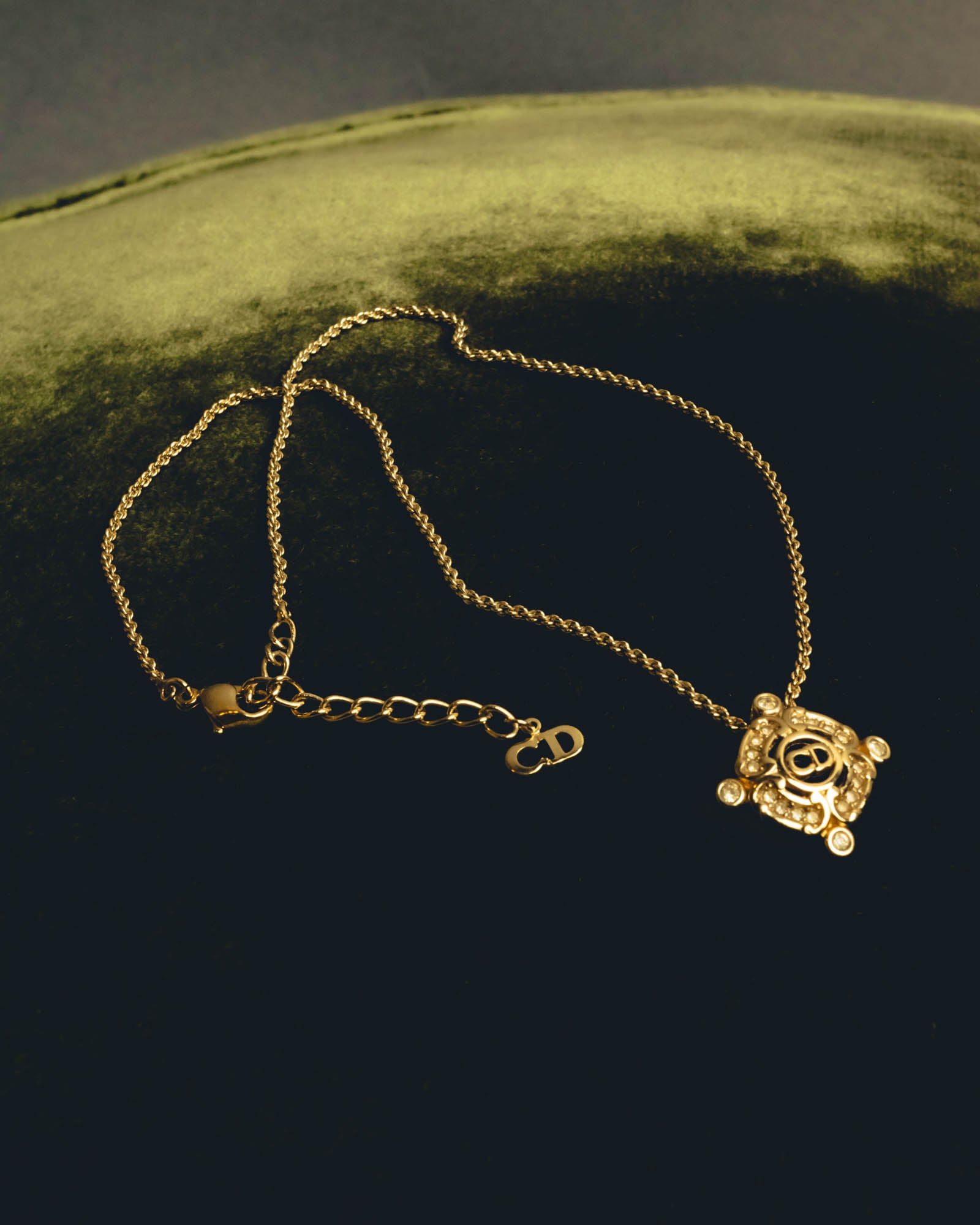 "Christian Dior" 90's-00's Crystal cd logo pendant necklace