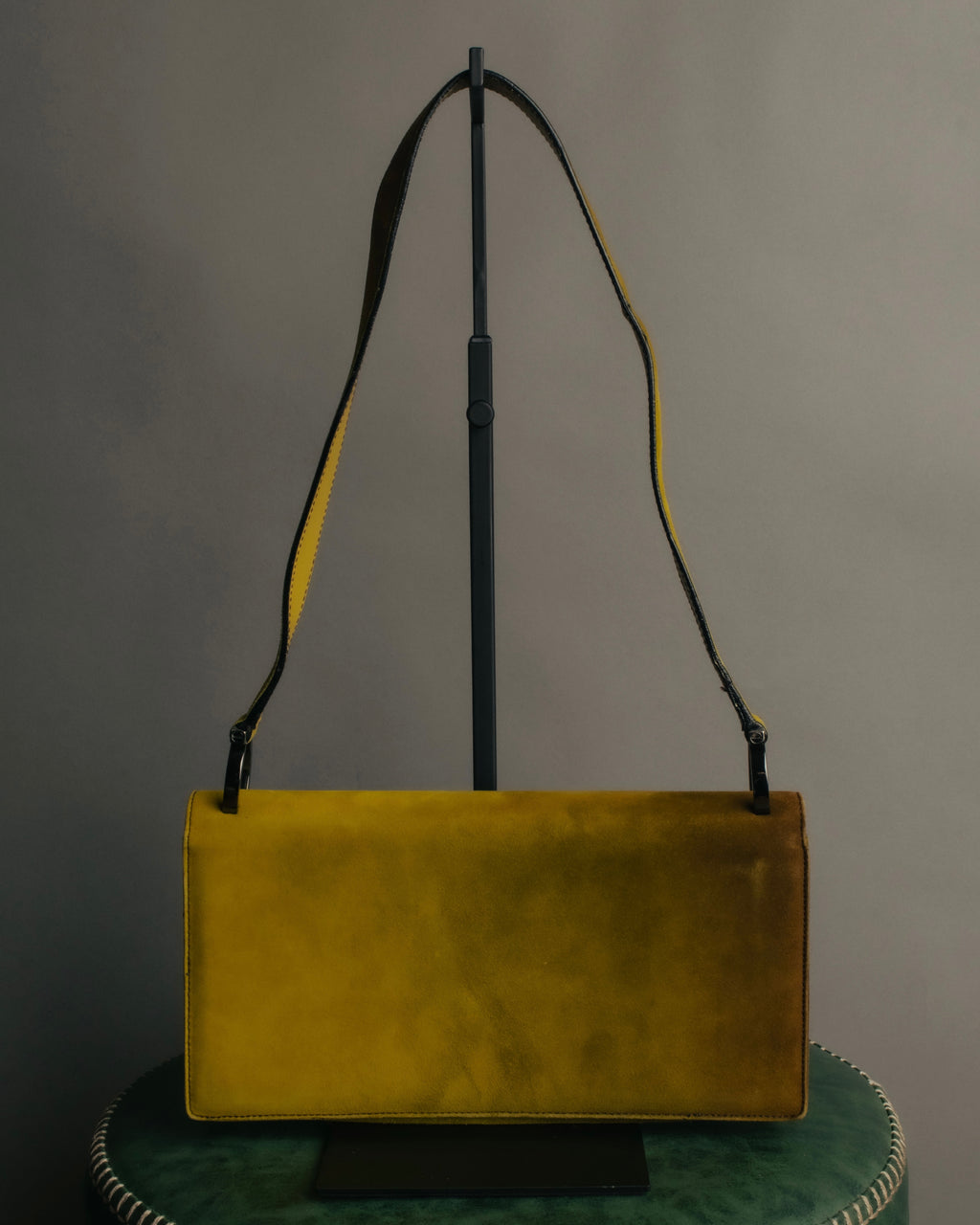 "Salvatore Ferragamo" 90's-00's Mustard yellow suede shoulder bag with oversized Gancini