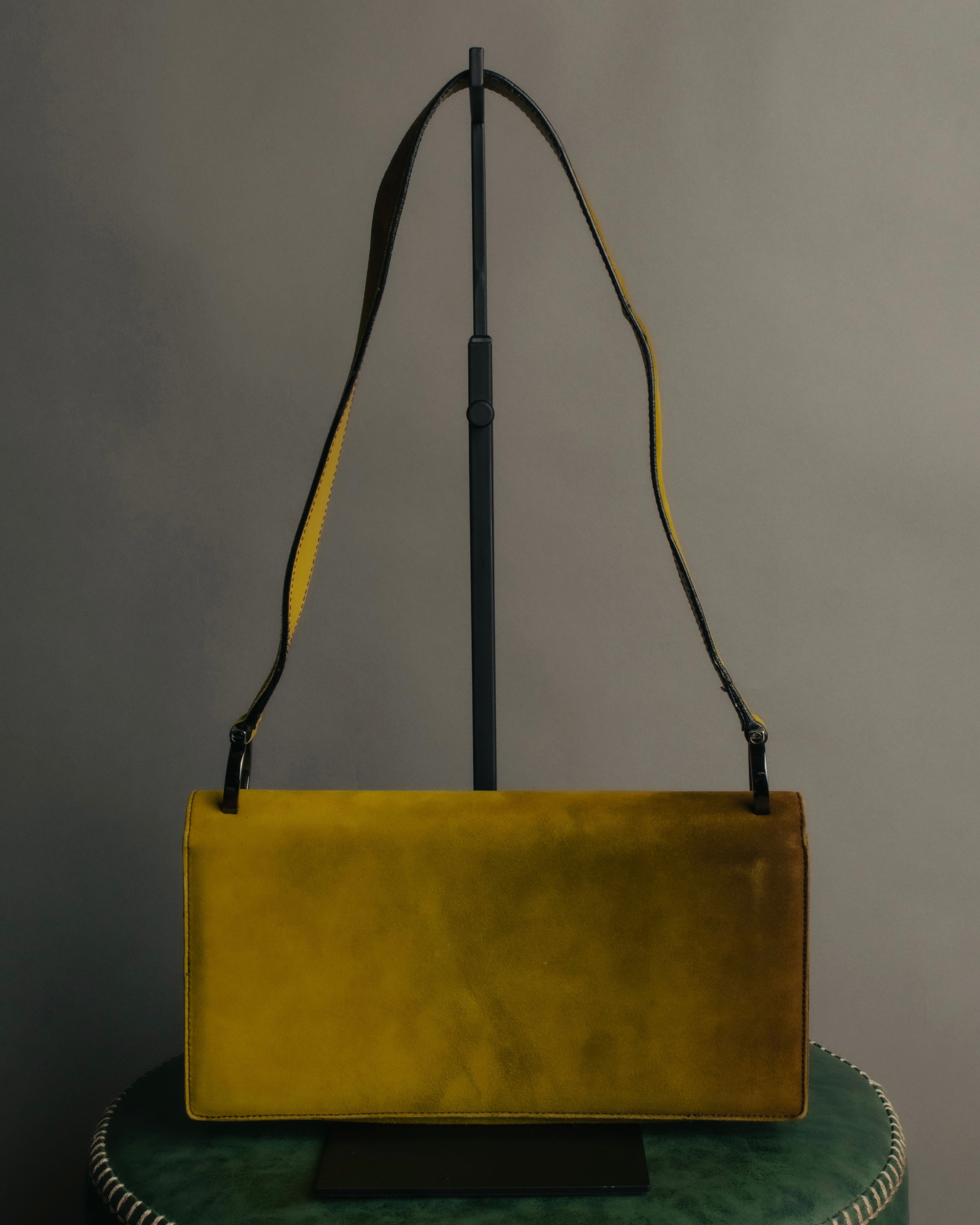 "Salvatore Ferragamo" 90's-00's Mustard yellow suede shoulder bag with oversized Gancini