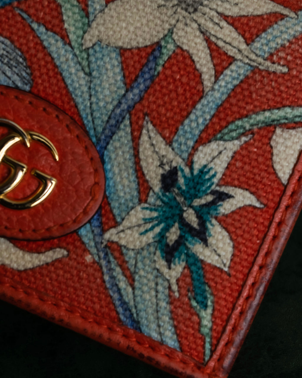 "GUCCI" Botanical pattern double G motif leather bifold wallet