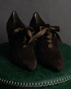 “Yves Saint Laurent” 90’s-00’s Suede ribbon lace-up pumps