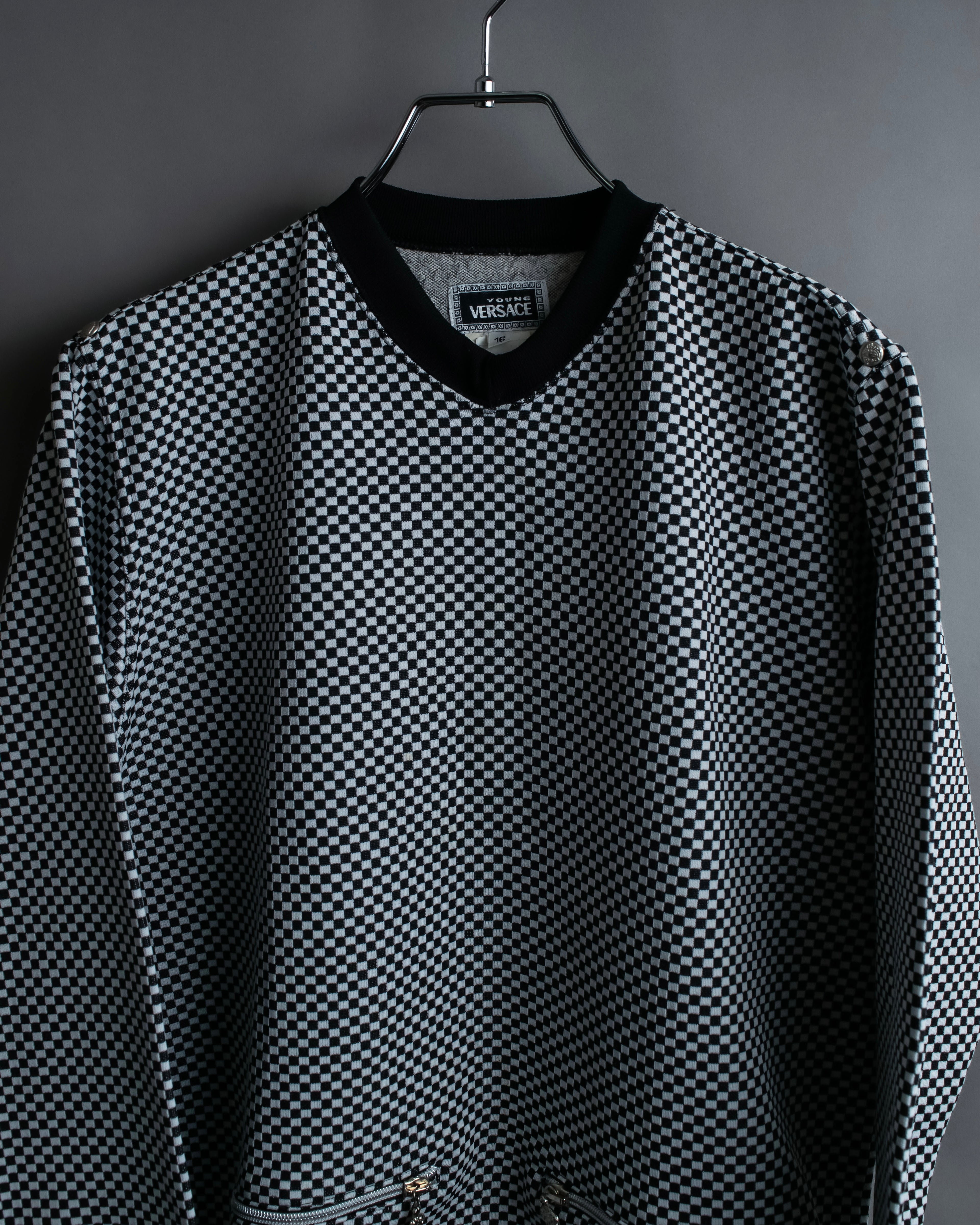 “VERSACE” checkered pattern zip pocket pull over