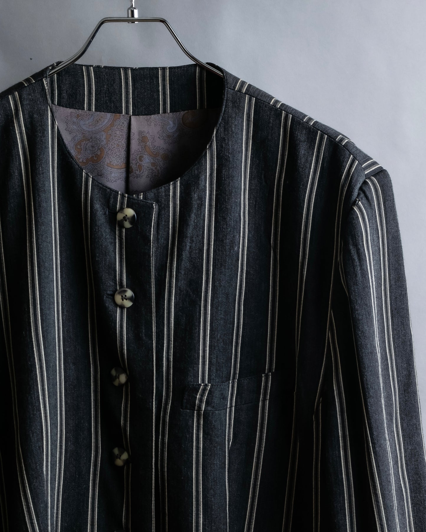 "Vintage multi stripe collarless jacket"