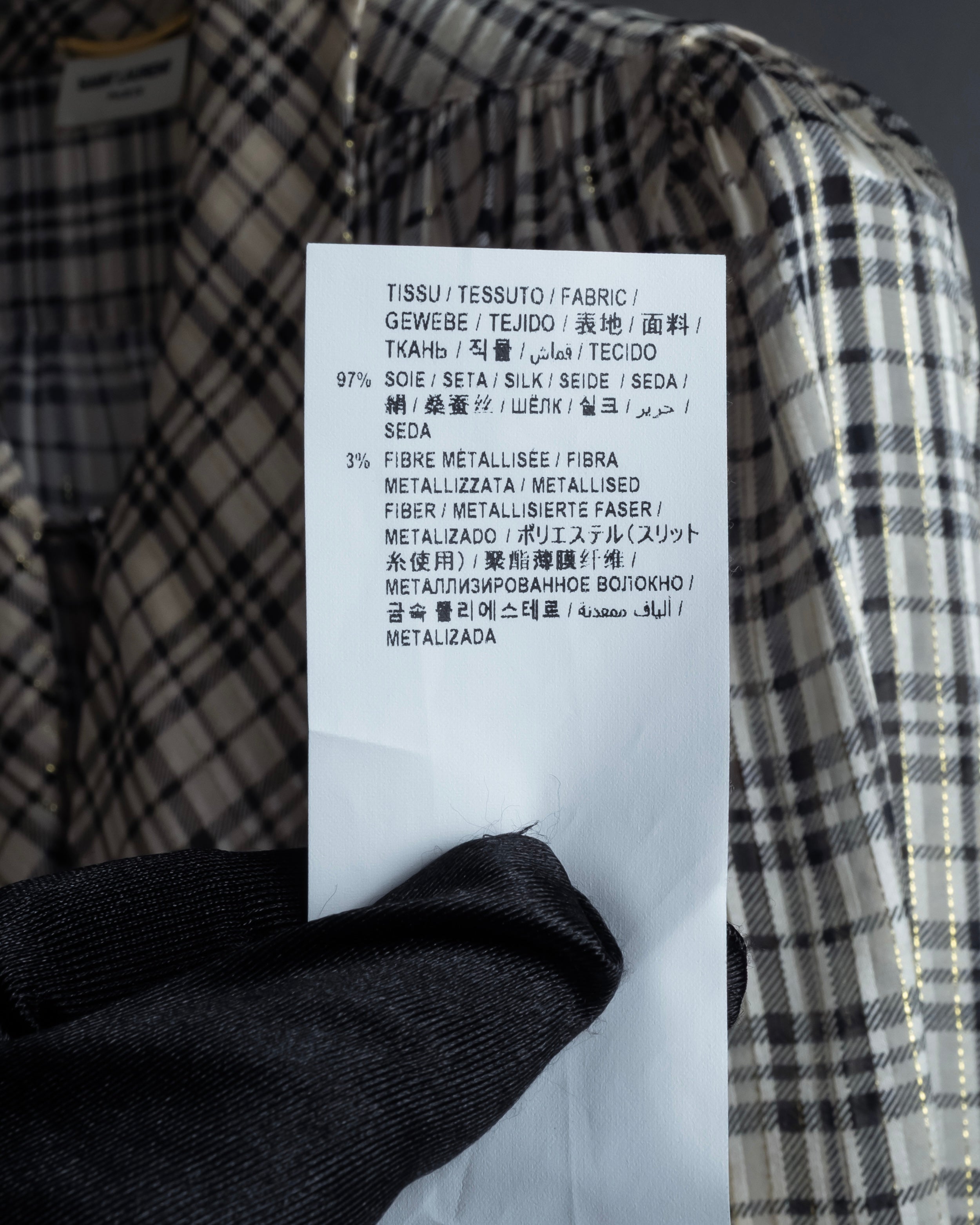 "Saint Laurent" Lame check pattern bow tie shirt