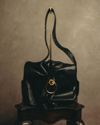 -SPECIAL- "Gucci" 80's Vintage tiger head leather draping shoulder bag with crest charm