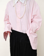HERMES/ Oversized French Cuffed Contrast Collar Dress Shirt Pink