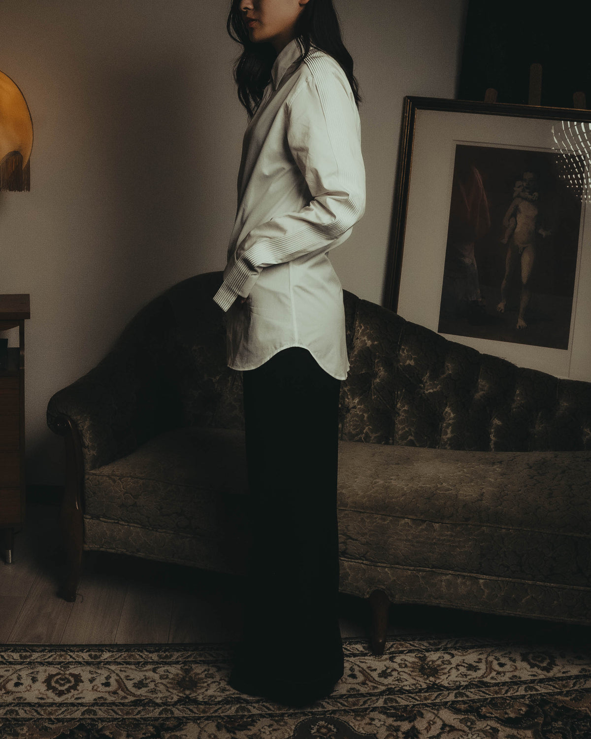 -SPECIAL- "Dior" 10's-20's Sculptural cord embellished concealed placket long sleeve dress shirt
