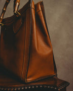"GUCCI" 80's-90's Bamboo handle leather tote bag