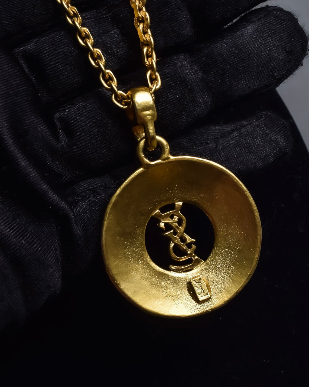 "YVES SAINT LAURENT" Embossed medallion YSL charm necklace