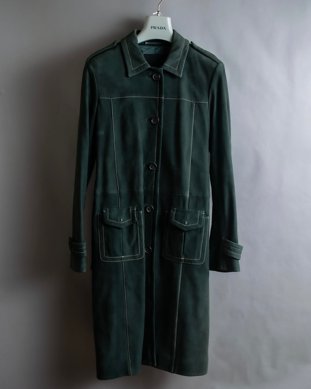 "PRADA" Stitching design suede belted coat
