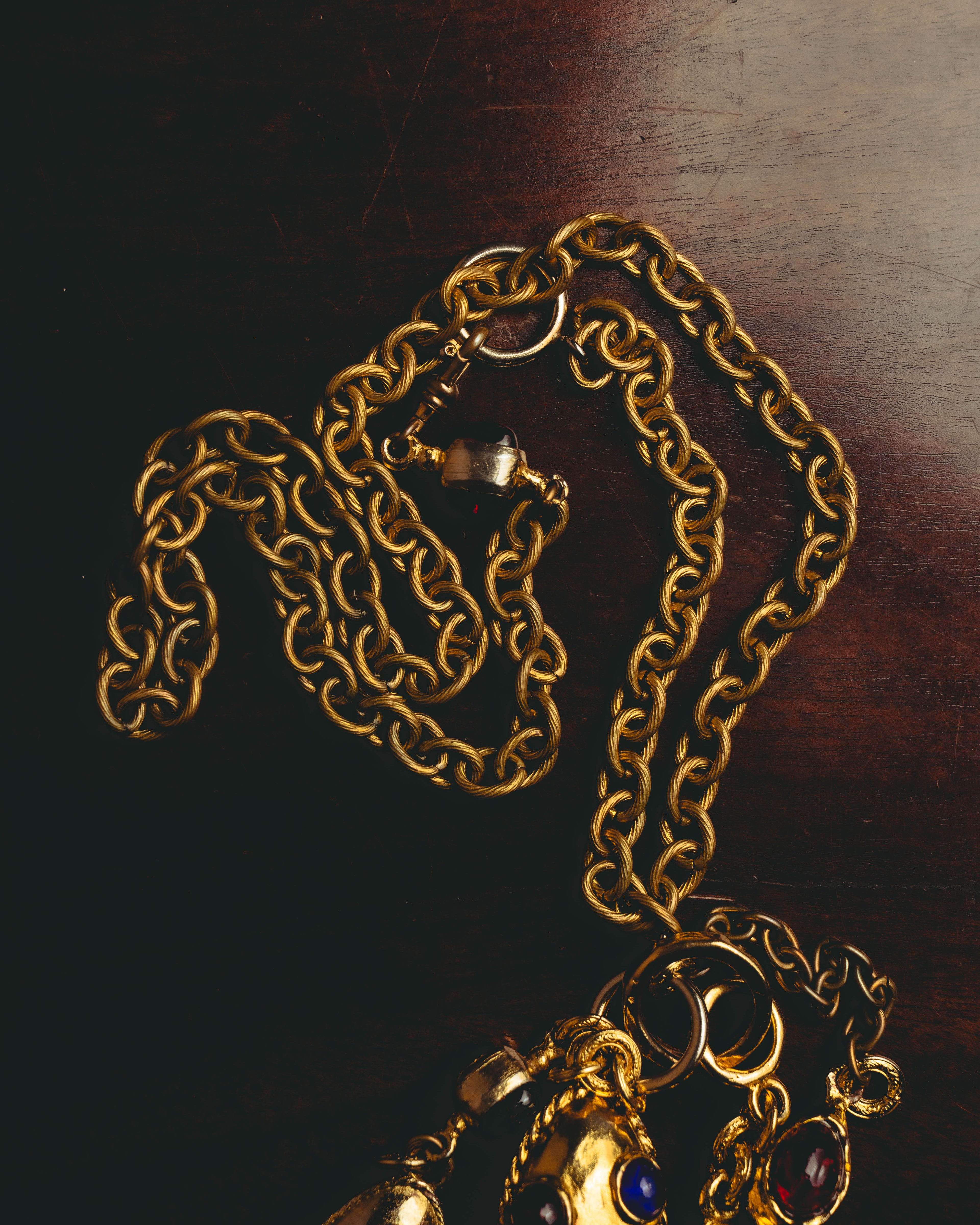 -SPECIAL - “CHANEL” 70’s-80’s Gripoix glass cabochon charm sautoir necklace