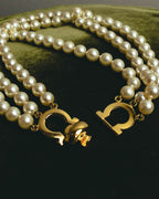 "Salvatore Ferragamo" 80's-90's Gancini three-strand pearl-style necklace