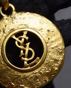 "YVES SAINT LAURENT" Embossed medallion YSL charm necklace