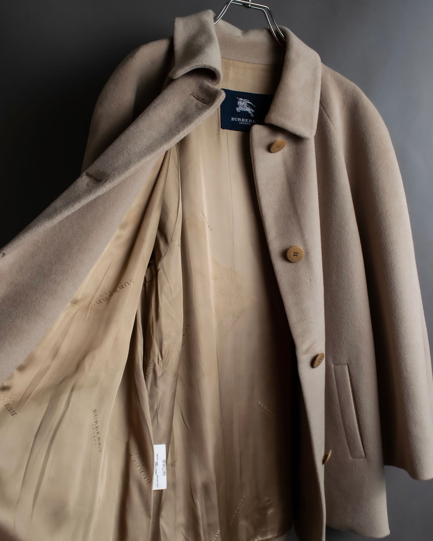 "BURBERRY" Angora mix mid length stand up collar coat