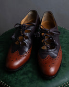 "HERMES" Medallion design combination leather heel shoes