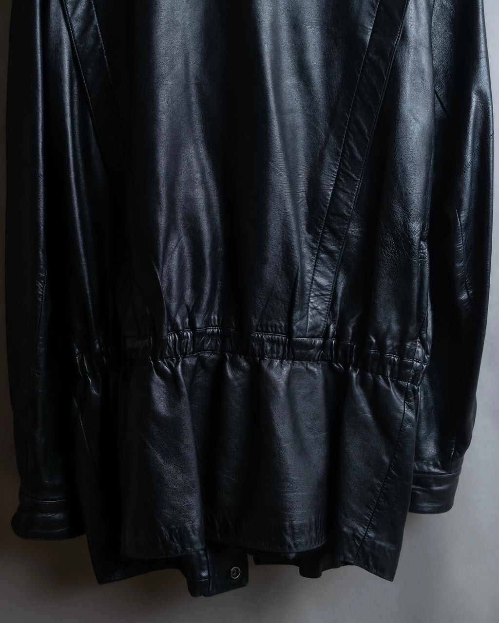 "Claude Montana" Drawcord detail stand-up collar leather blouson